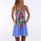 Floral Print A-Line Dress with Spaghetti Straps