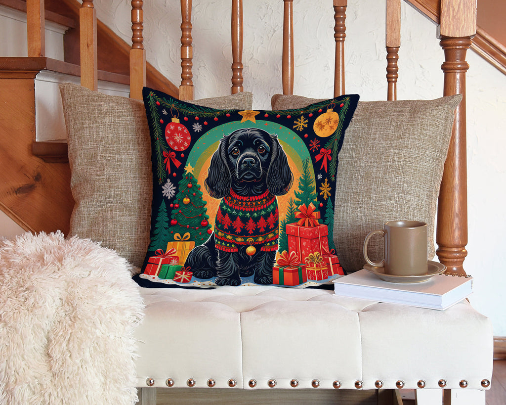 Black Cocker Spaniel Christmas Throw Pillow