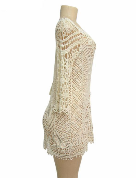 Beach Resort Cover-Up Dress with Lace and Back Design