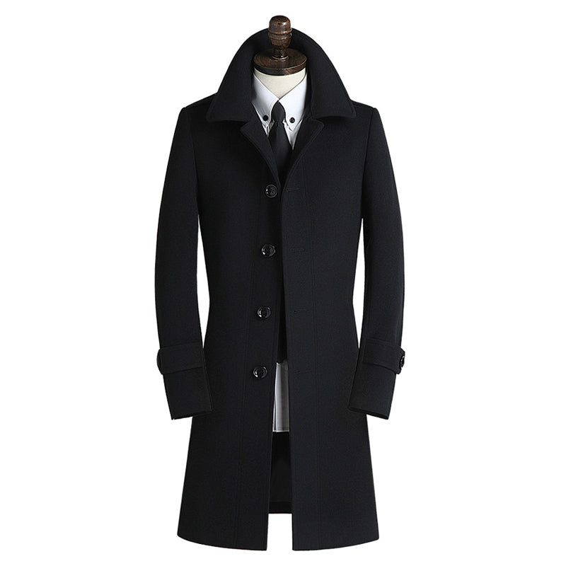 Slim-fit Wool Mid-length Men's Windbreaker Coat