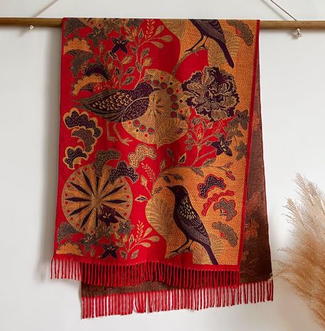 Season Ethnic Birds And Plants Warm Scarf Shawl