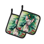 Donskoy Don Sphynx Cat By the Christmas Tree Pair of Pot Holders