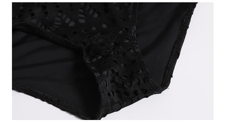 Black Crochet Lace One-Piece Swimsuit