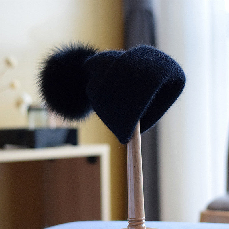 Women's Fashion Fox Fur Wool Hat | Embroidered Cap
