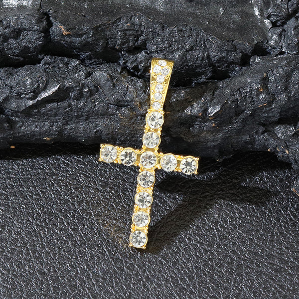 Hip Hop Rhinestone Cross Pendant Necklace