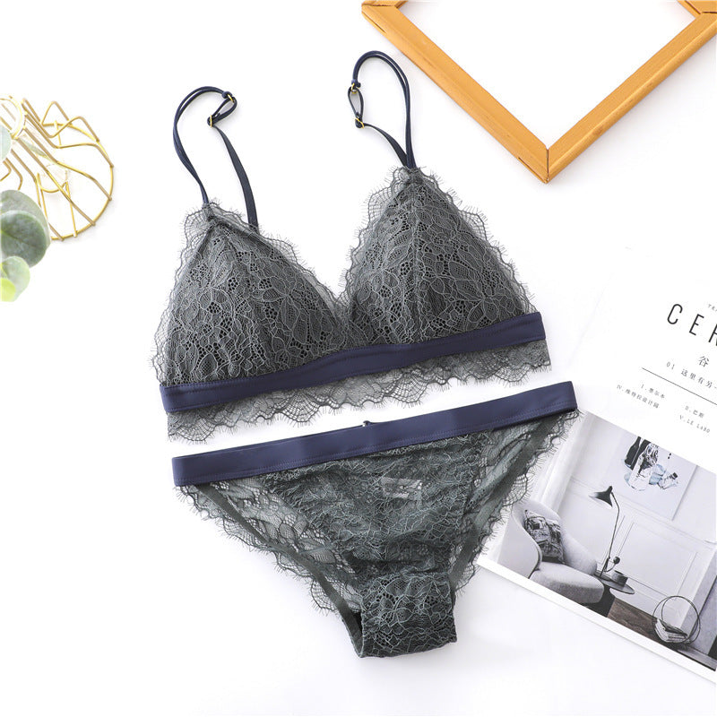 French Ultra-Thin Women's Lace Bra Set with Triangle Cups