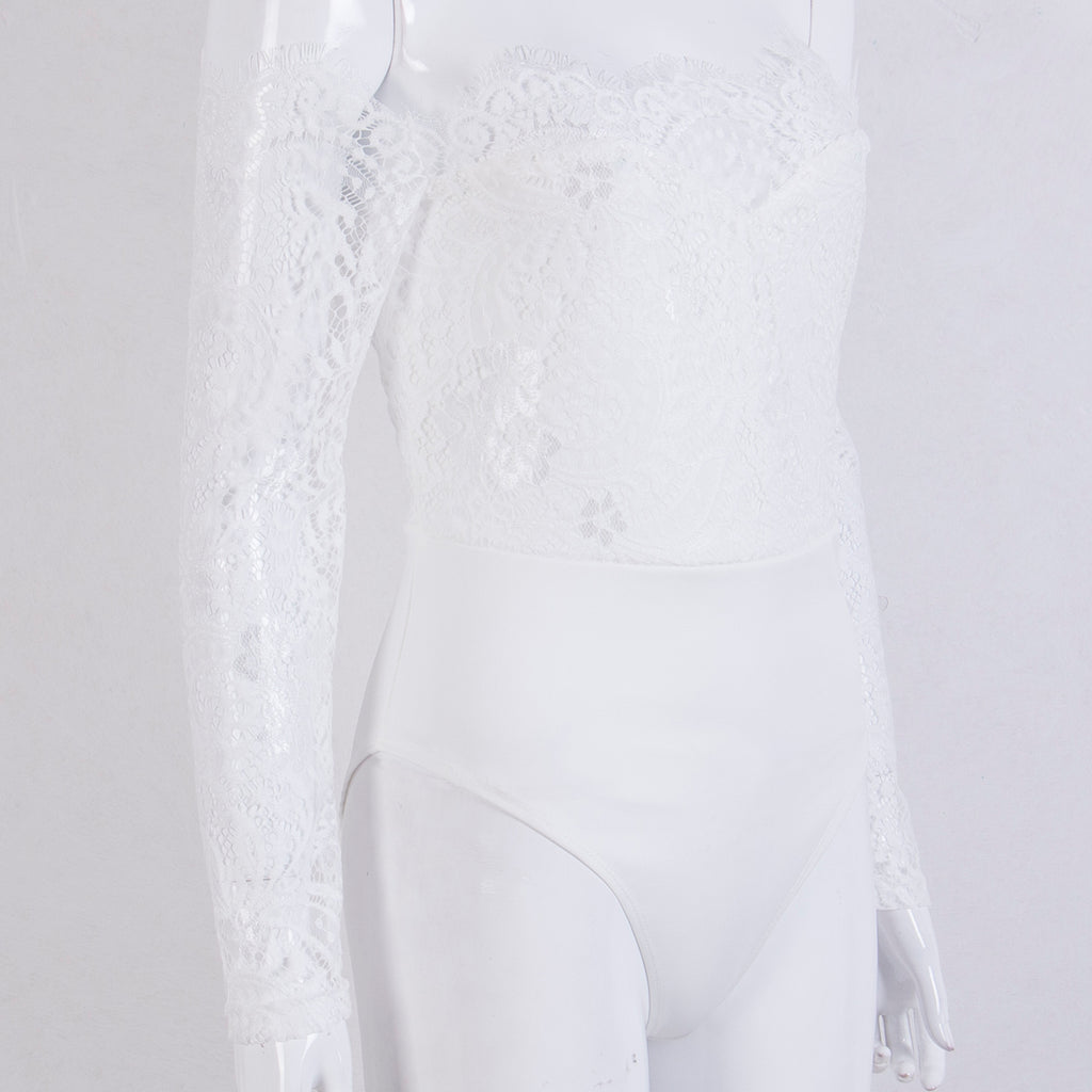 Women's Summer Off-Shoulder Lace Panel Bodysuit