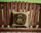 Lhasa Apso Christmas Flowers Throw Pillow