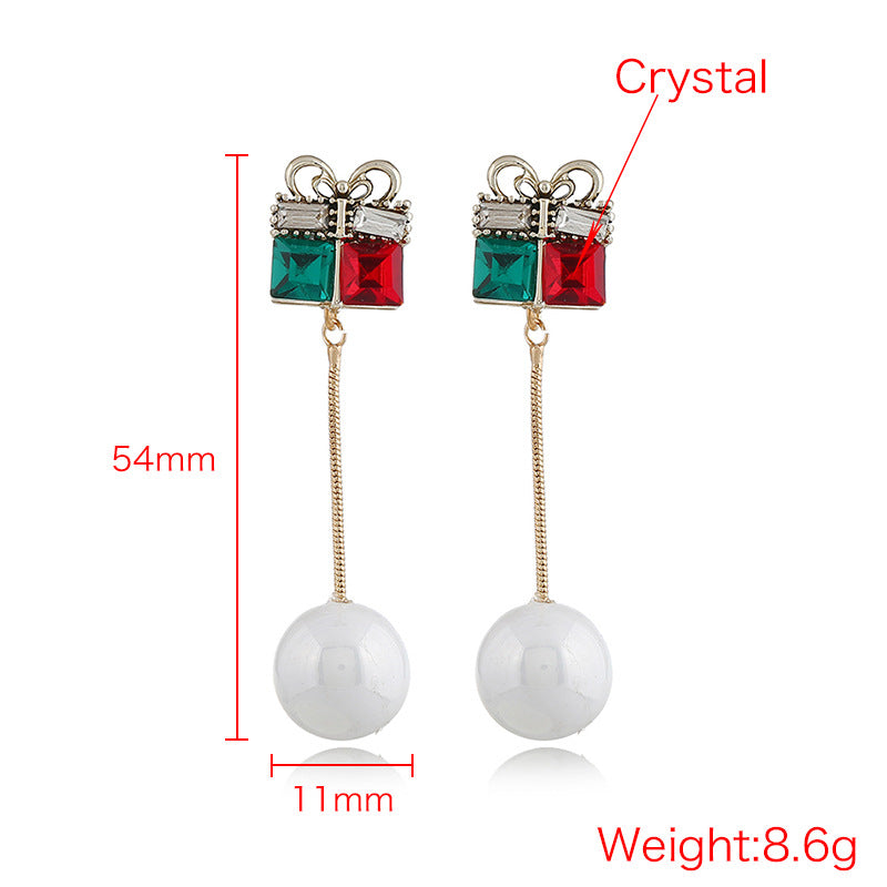 Christmas Pearl Earrings with Gift Box Pendant