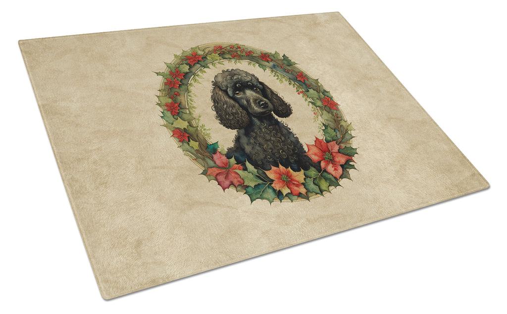 Poodle Christmas Flowers Glass Cutting Board