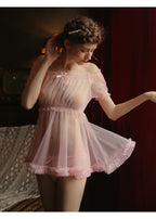 Sheer Mesh Off-Shoulder Princess Nightgown Dress