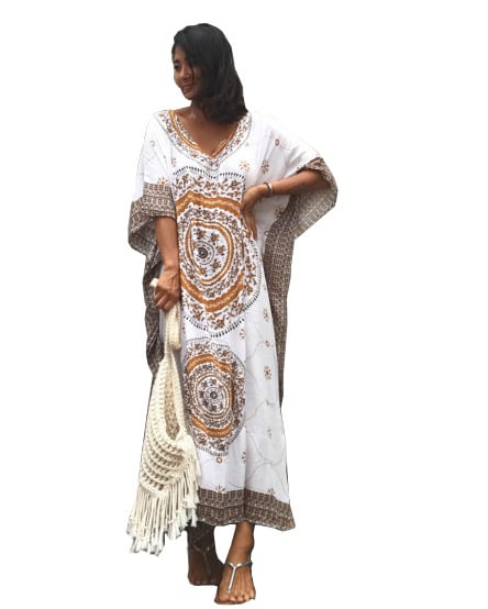 Rayon Loose Long Beach Cover-Up with Floral Design
