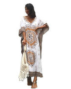 Rayon Loose Long Beach Cover-Up with Floral Design