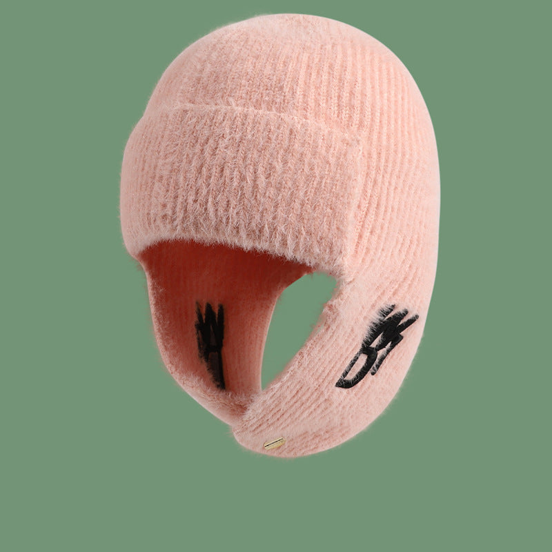 Thick Knitted Wool Ear Protection Hat for Cold Weather | Embroidered Cap