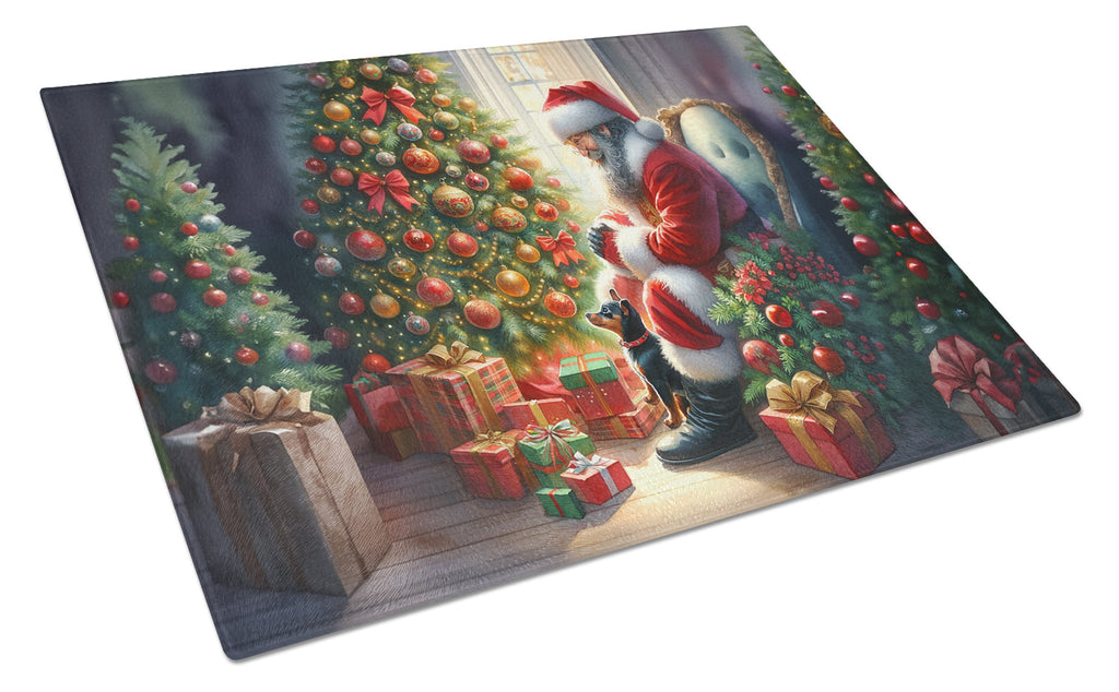 Miniature Pinscher and Santa Claus Glass Cutting Board