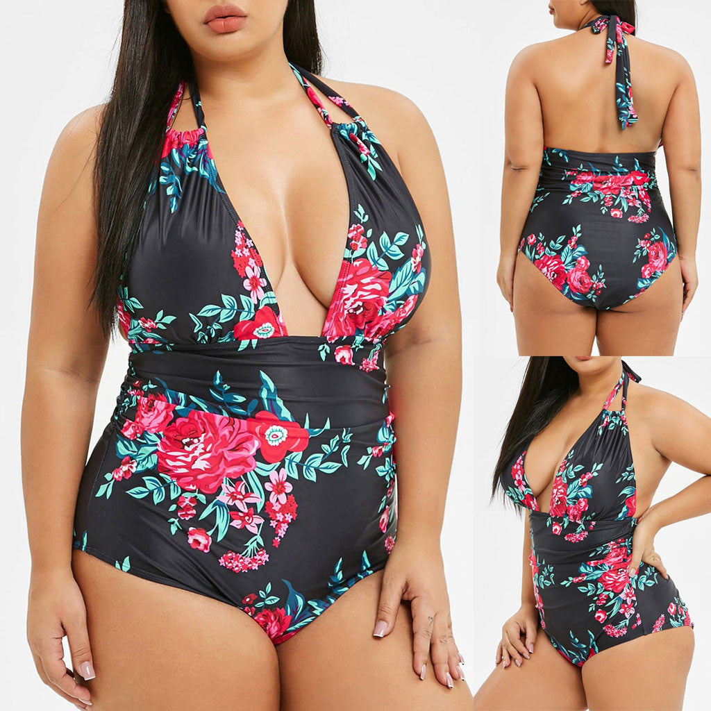 Plus Size High Waist Floral One-Piece Swimsuit for Women