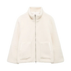 Cozy Chic Women's Stand Collar Lamb Wool Zip-Up Coat