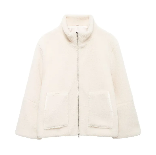 Cozy Chic Women's Stand Collar Lamb Wool Zip-Up Coat