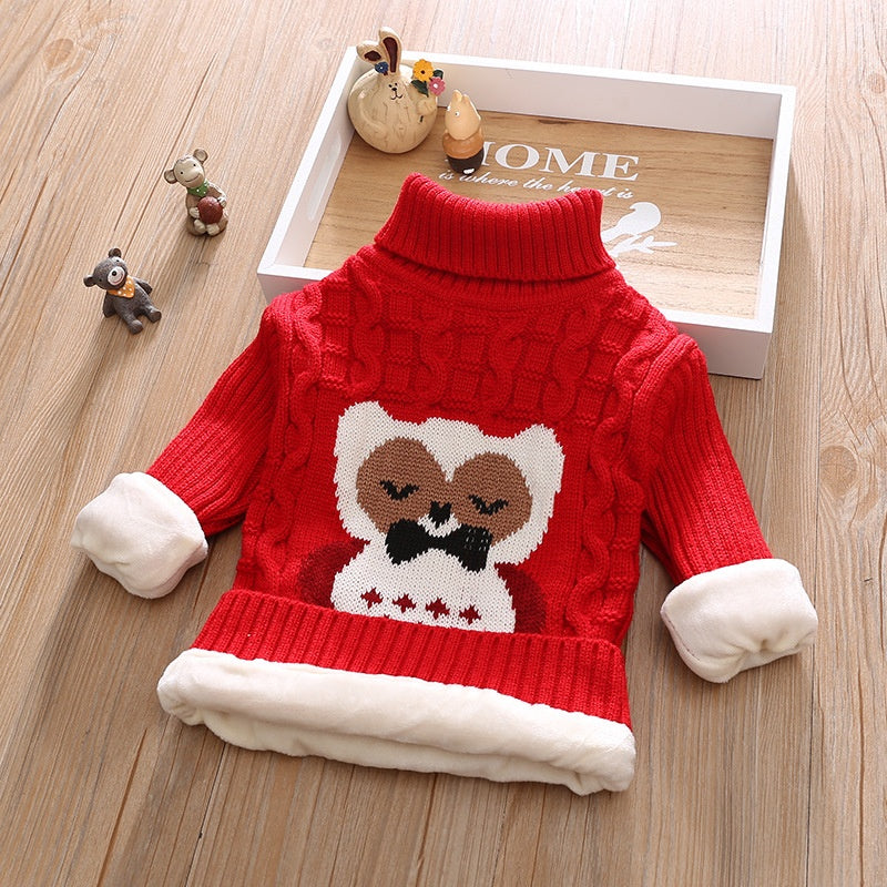 Korean Cartoon Owl Sweater with High Neck and Long Sleeves