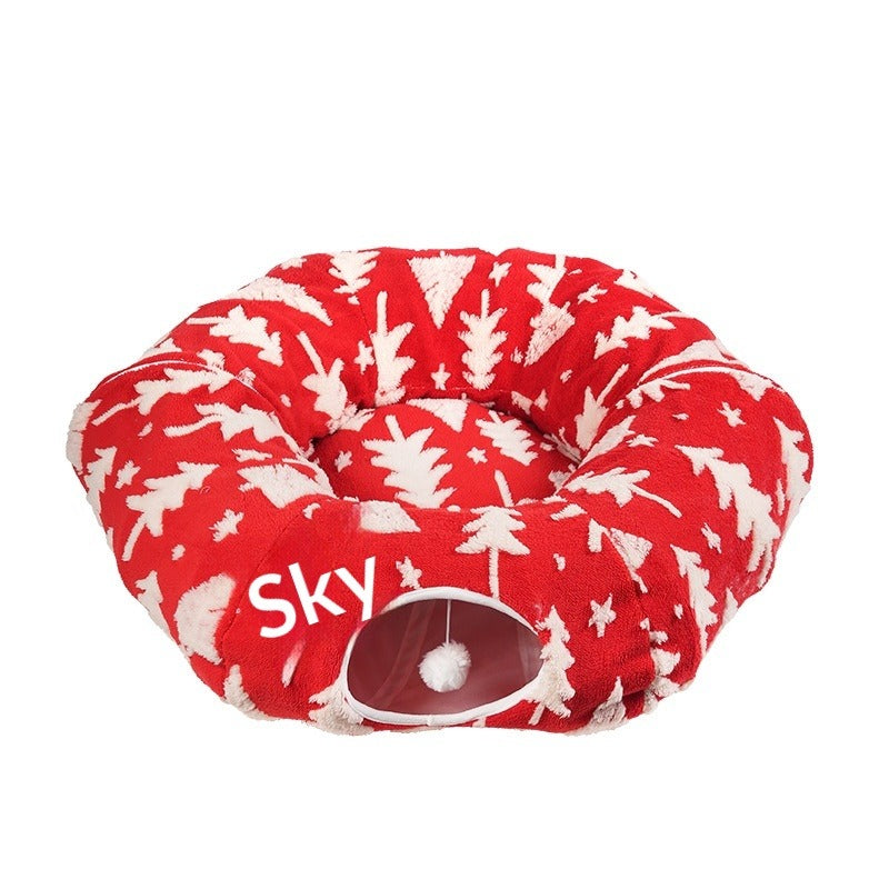 Christmas Tree Cat Tunnel Flannel Pet Bed