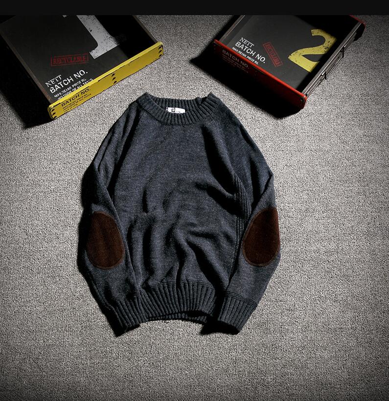 Men's Solid Color Knit Crewneck Sweater for Students