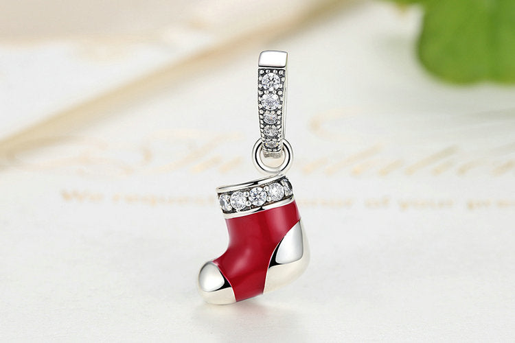 DIY Beaded Bracelet Silver Christmas Stocking Charm