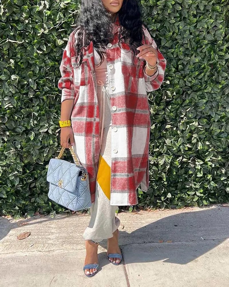 Women's Mid-length Casual Plaid Single-breasted Coat
