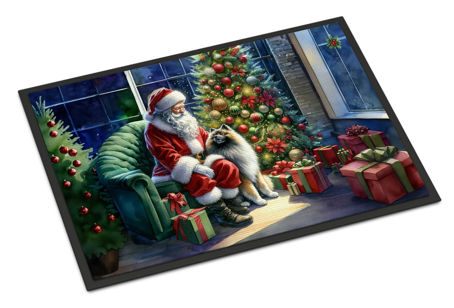 Keeshond and Santa Claus Doormat
