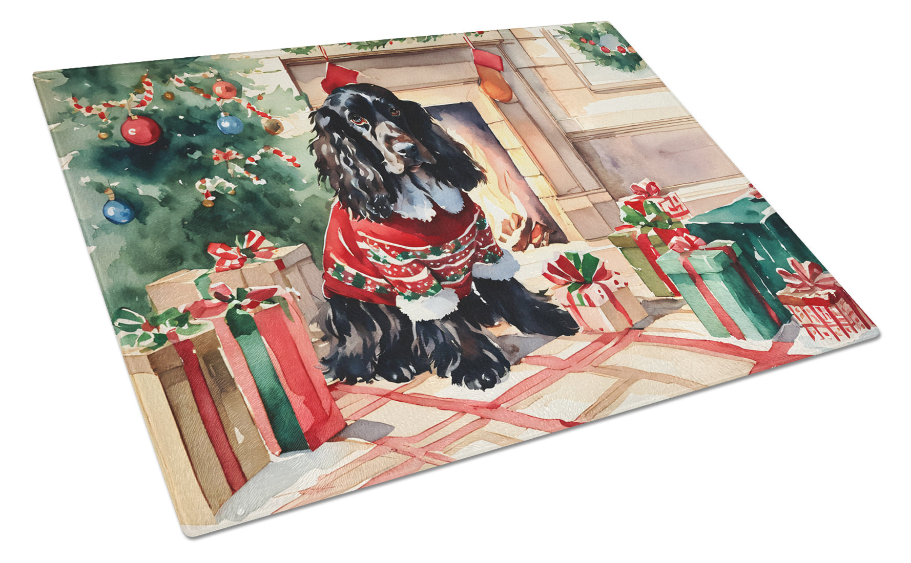 English Cocker Spaniel Cozy Christmas Glass Cutting Board