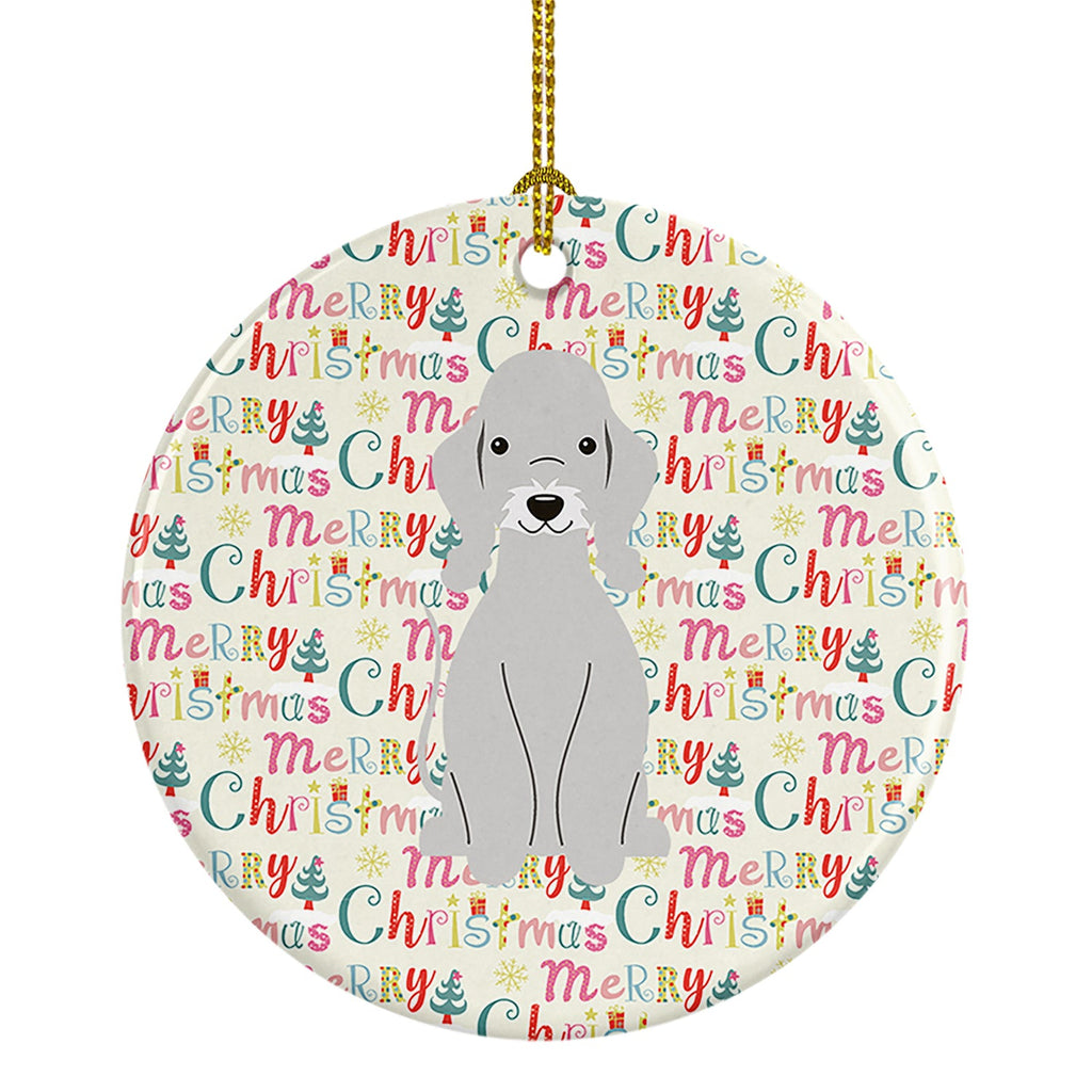 Merry Christmas Bedlington Terrier Blue Ceramic Ornament