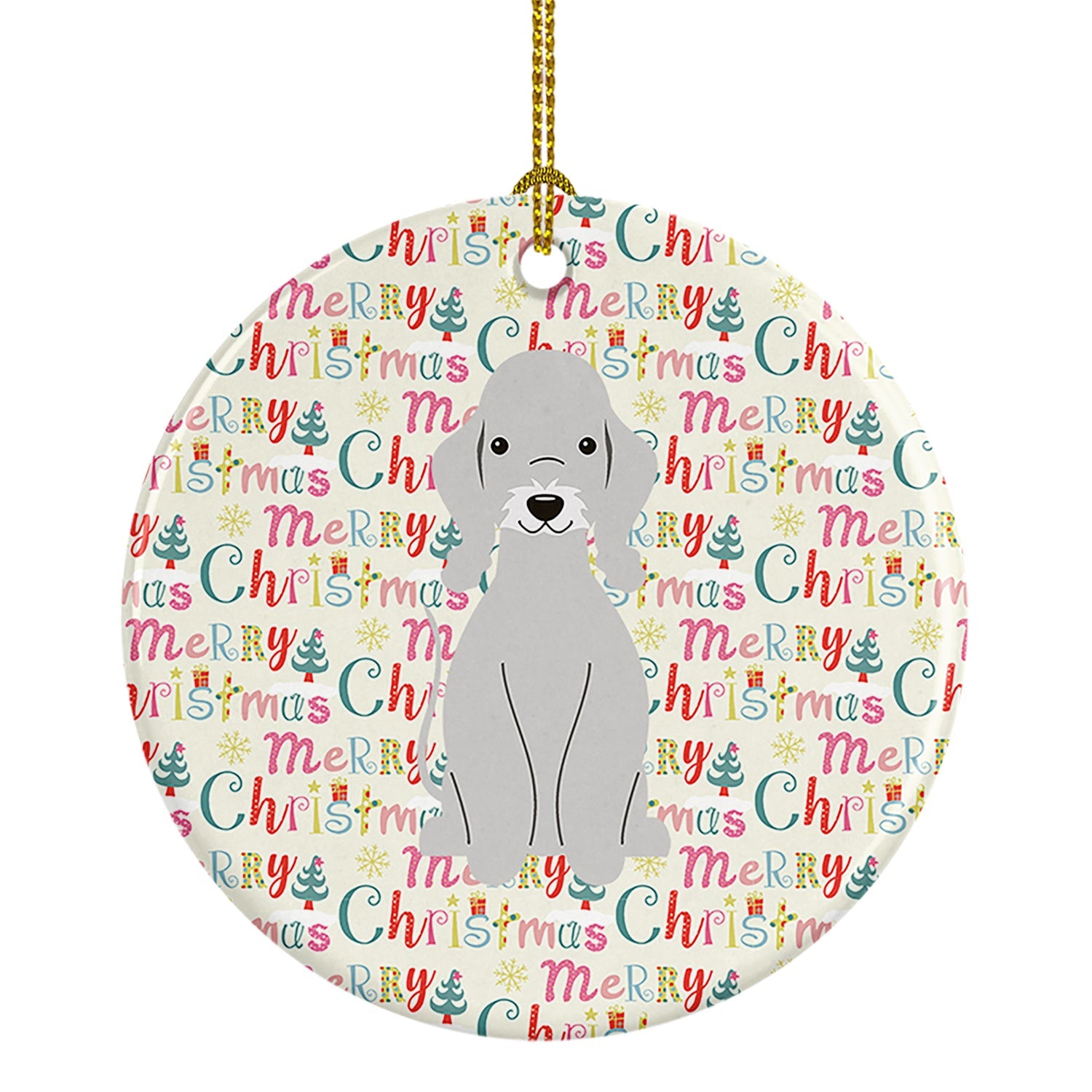 Merry Christmas Bedlington Terrier Blue Ceramic Ornament