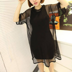 Sheer Short Sleeve Top, Solid Color T-Shirt, Black Dress | Streetwear