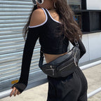 Crop Top T-Shirt with Shoulder Letter Print by PUNKT