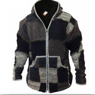 Men's Color-Block Knitted Sweater with Hooded Zipper