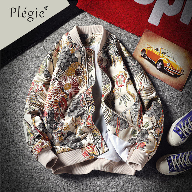 Spring Men's Plus Size Embroidered Jacket with Collar