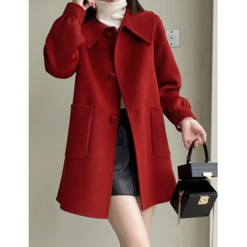 2024 New Korean Thickened Woolen Coat for Women