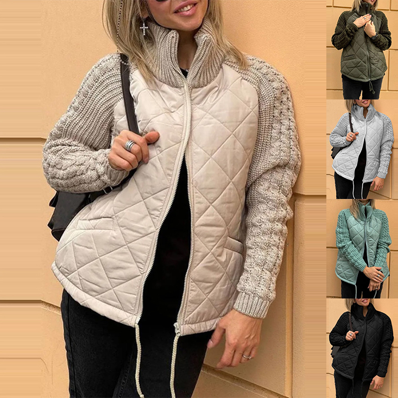 Jacket With Pockets Fashion Knitted Stitching Zipper Coat