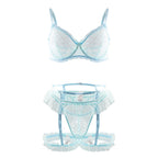 Heart Pattern Mesh Lingerie Set with Ruffle Bra & Thong
