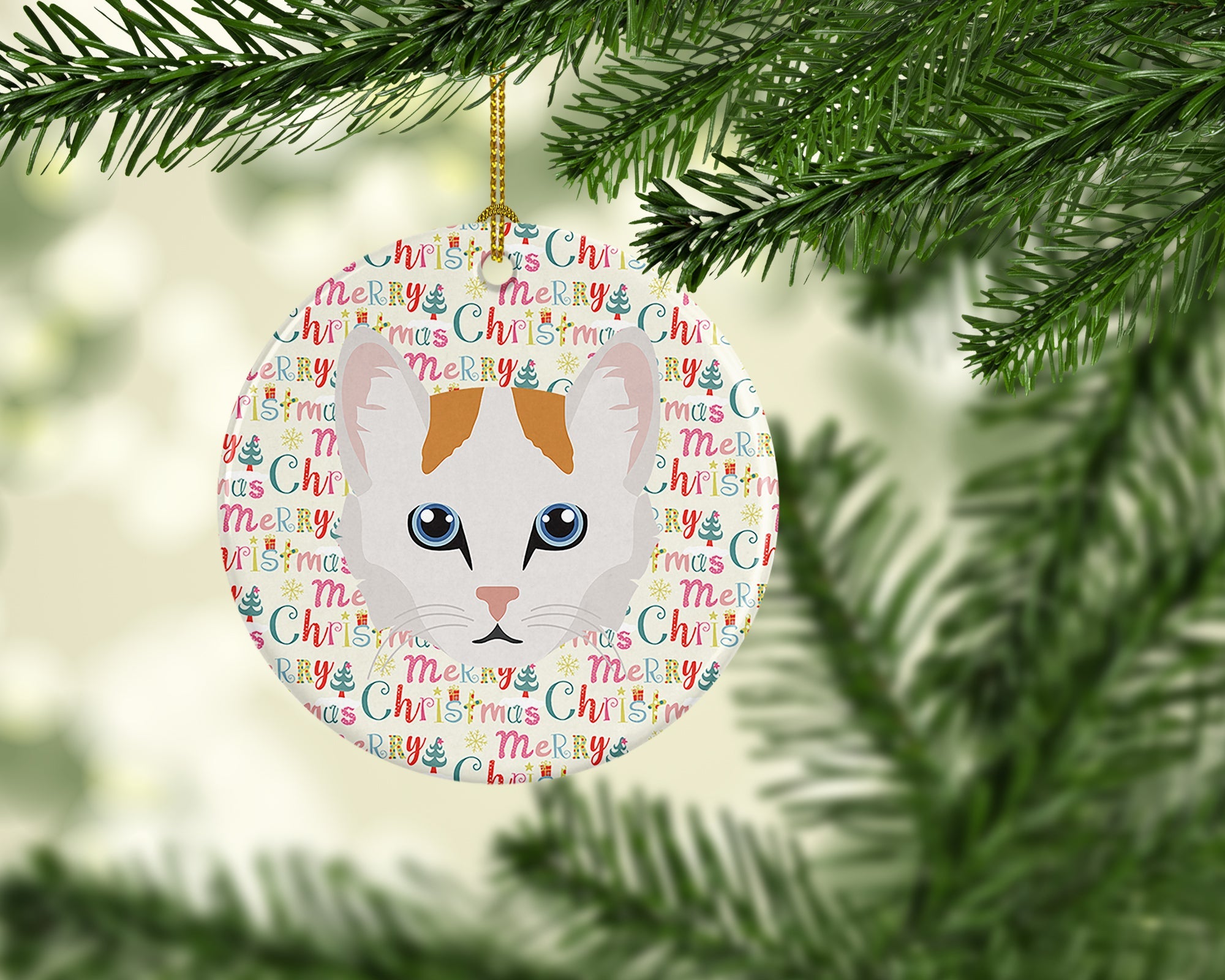 Turkish Van Cat Christmas Ceramic Ornament