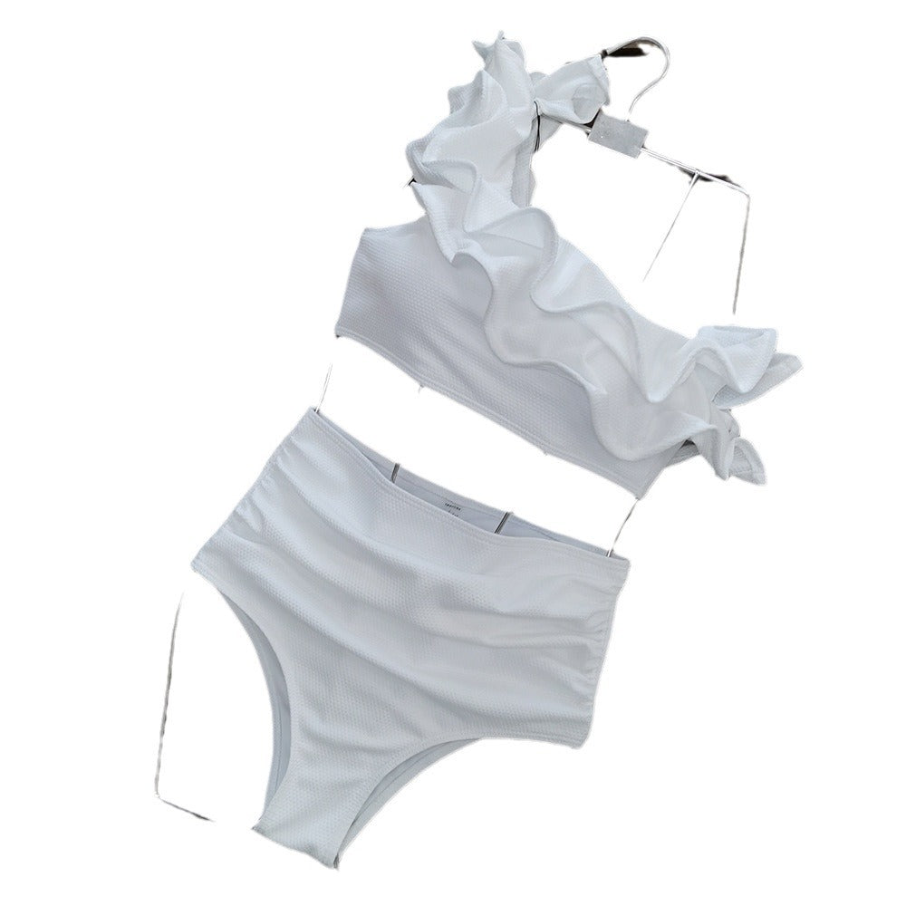 Solid Color High Waist Ruffle Bikini Swimwear 2024