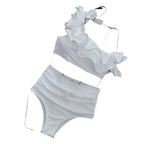 Solid Color High Waist Ruffle Bikini Swimwear 2024