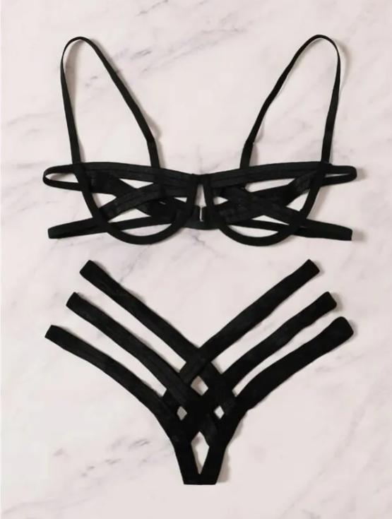 Bandage Underwear Splicing Sexy Steel Prop Bikini Split Hollow Three Points