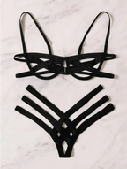 Bandage Underwear Splicing Sexy Steel Prop Bikini Split Hollow Three Points