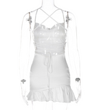 Satin Cowl-Neck Ruffle Hem Mini Dress