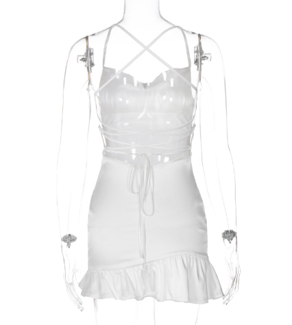 Satin Cowl-Neck Ruffle Hem Mini Dress