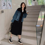 Fashionable Denim Patchwork Oversized Windbreaker Jacket