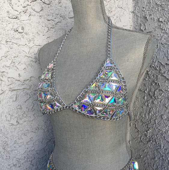 Rhinestone Gem Chain Bra Top