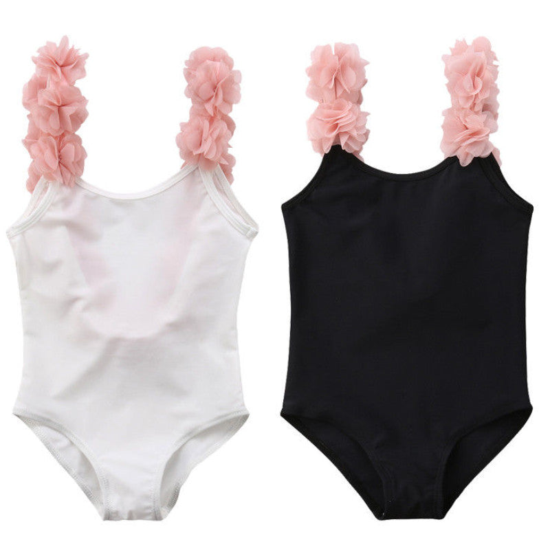 Backless Baby Girl Swimsuit with Flower Straps