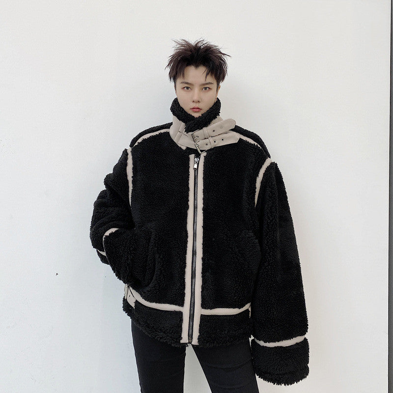 Men's Loose Standing Collar Lambswool Cotton Jacket
