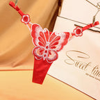 Adjustable Plus Size Butterfly Embroidery Thong Panties